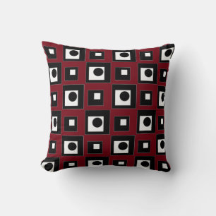 Oreiller jeté abstrait moderne noir rouge et blanc