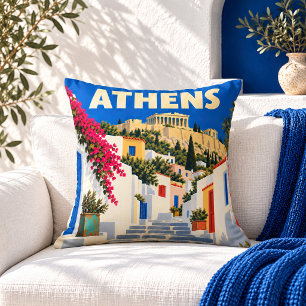 Oreiller jeté affiche de voyage Athènes Grèce vint