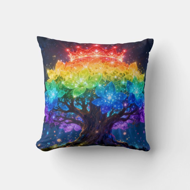 Oreiller jeté Arbre Arc-en-Ciel de Lumière (Recto)