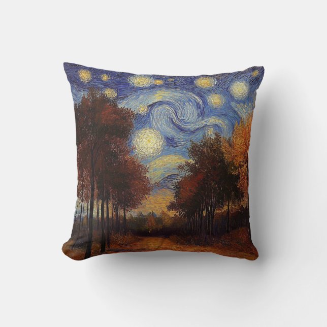 Oreiller jeté artistique Forêt d'automne étoilée (Recto)