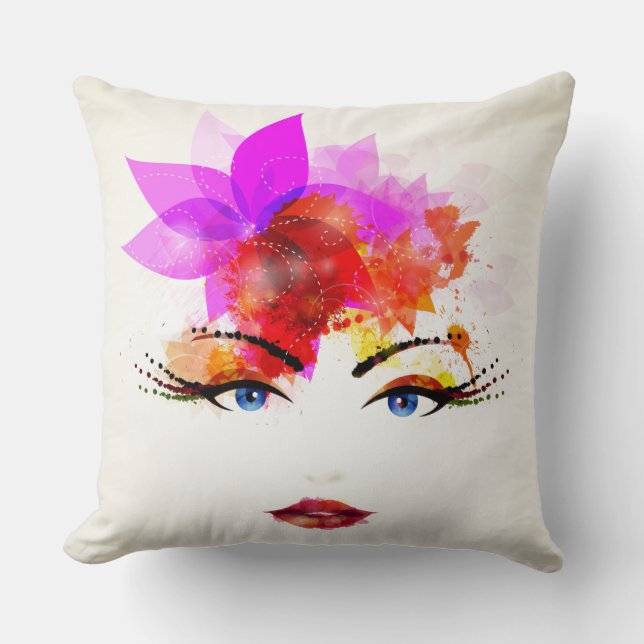 Oreiller jeté au visage de fille florale brillant (Recto)