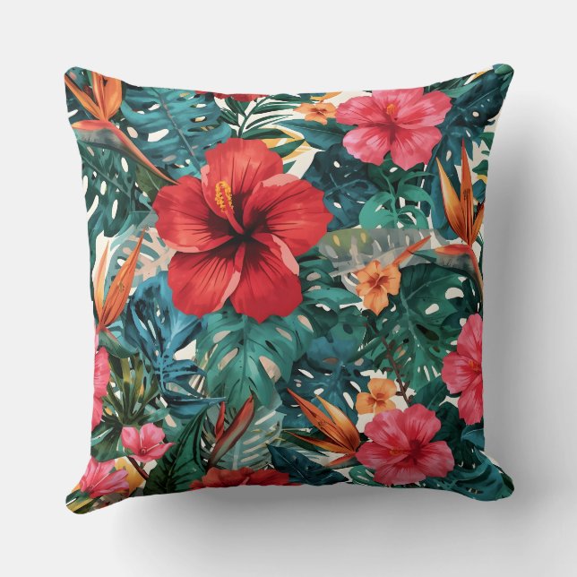 Oreiller jeté aux feuilles de Hibiscus tropical et (Verso)