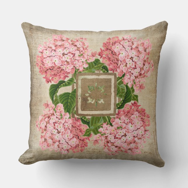 Oreiller jeté aux grappes d'hortensia rose II (Recto)