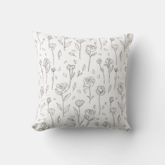 Oreiller jeté avec art linéaire floral minimaliste