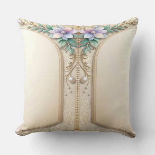 Oreiller jeté avec cadre floral décoratif et perle