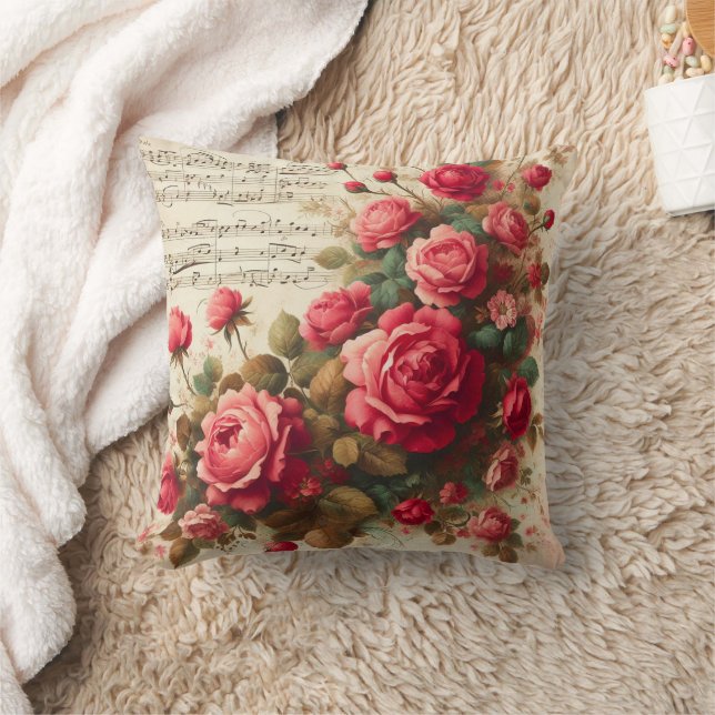 Oreiller jeté avec des roses et des notes de musiq (Couverture)