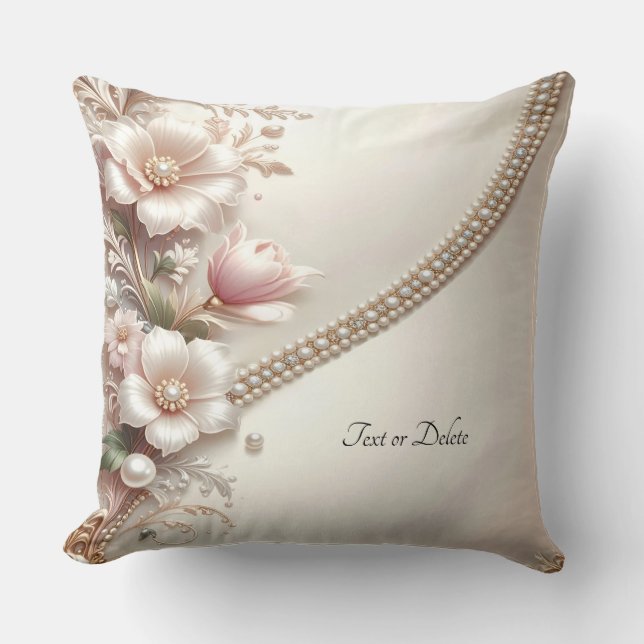 Oreiller jeté avec embellissements floraux et perl (Recto)