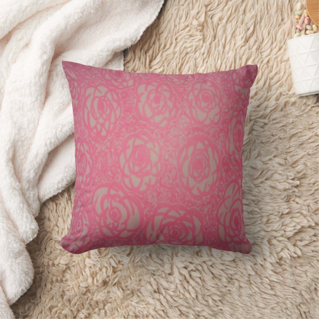 Oreiller jeté avec impression de lit de rose rose  (Couverture)