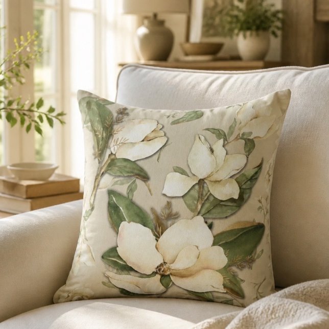 Oreiller jeté avec impression florale de magnolia (Créateur téléchargé)