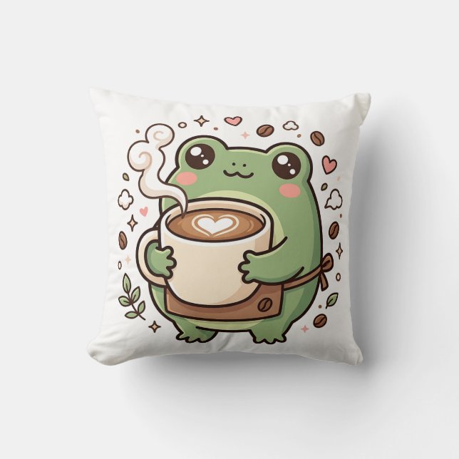 Oreiller jeté avec latte art de grenouille mignonn (Recto)