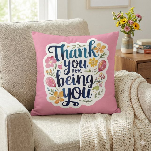 Oreiller jeté avec photo de remerciement pour être (Show your gratitude with this beautiful floral, "Thank you for being you" photo pillow! )