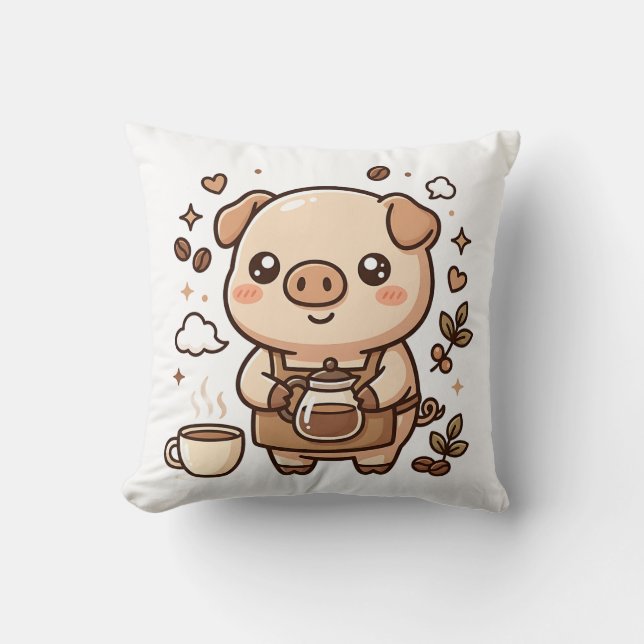 Oreiller jeté Barista Cochon Mignon (Recto)