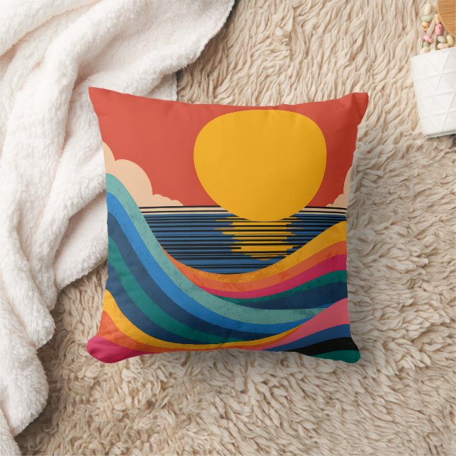 Oreiller jeté Bauhaus abstrait avec vagues océaniq (Couverture)