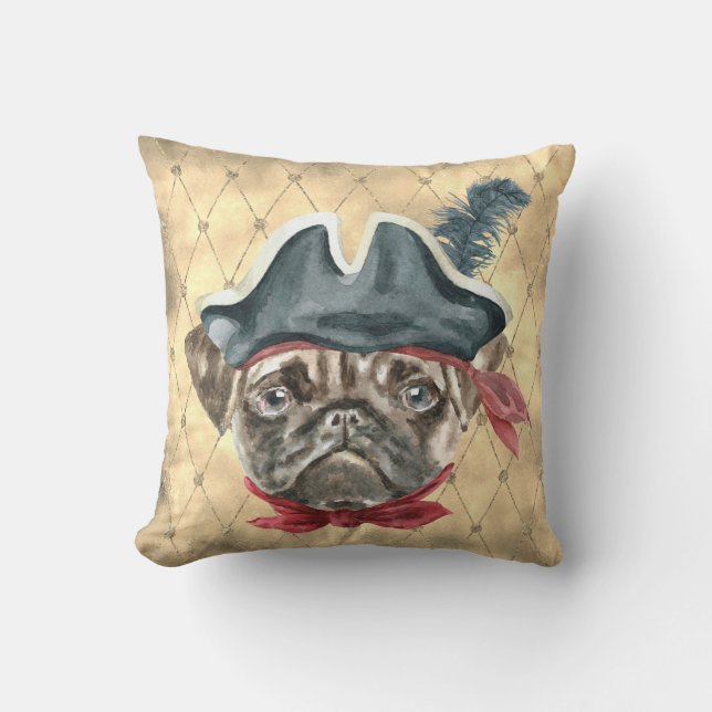 Oreiller jeté Blackface le Pug Pirate (Recto)
