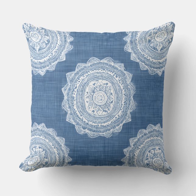 Oreiller jeté bleu boho (Recto)