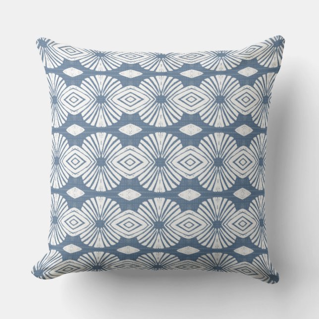 Oreiller jeté bleu et blanc moderne côtier (Recto)