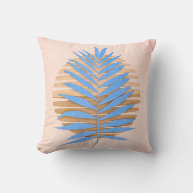 Oreiller jeté bleu palme frond (Recto)