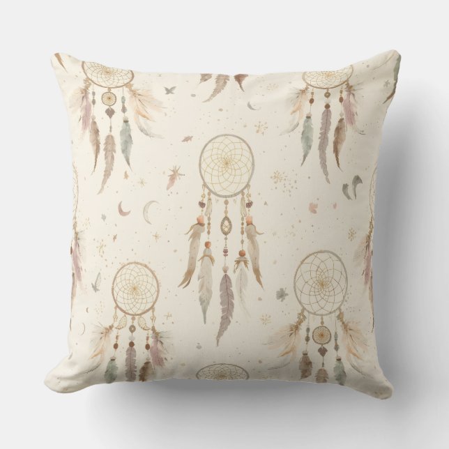 Oreiller jeté Boho Dreamcatcher | Plume Éthérée (Recto)