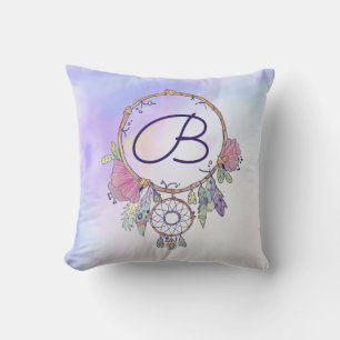 Oreiller jeté Boho Monogramme Aquarelle Attrape-Rê