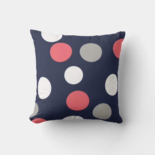 Oreiller jeté Boules Cercles Rose Corail Gris Blan (Recto)