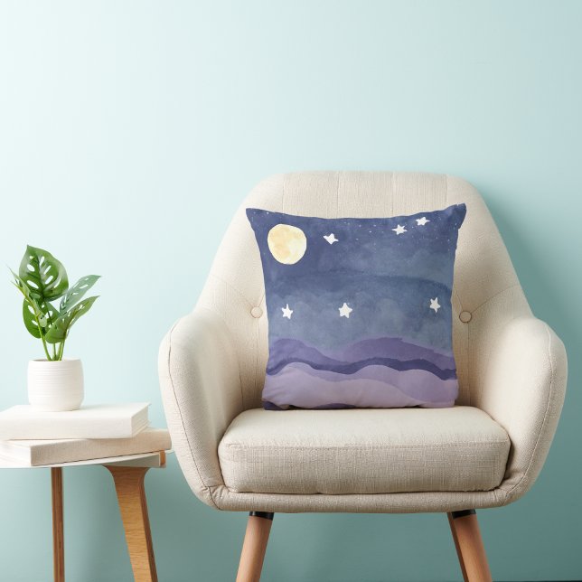 Oreiller jeté brillant lune étoile aquarelle  (Créateur téléchargé)