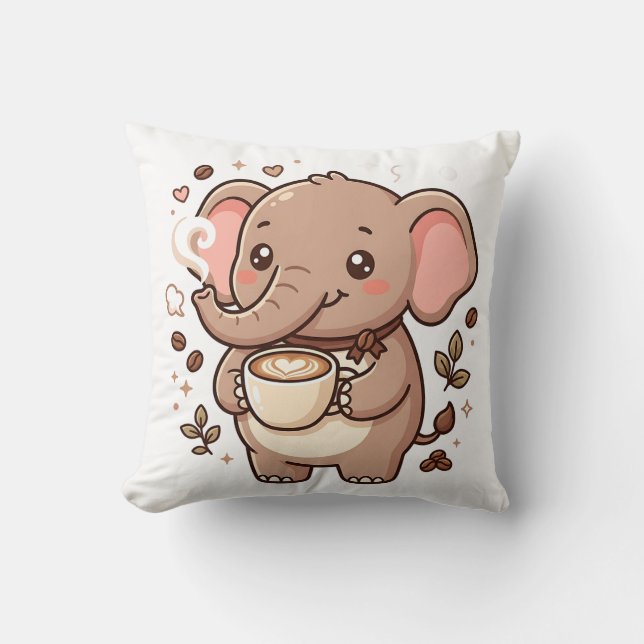 Oreiller jeté Café Éléphant Mignon (Recto)