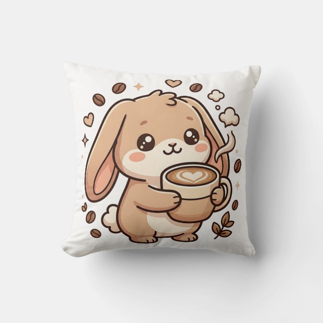 Oreiller jeté Café Lapin Mignon (Recto)