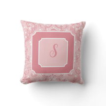 Oreiller jeté carré rose à initiale personnalisée