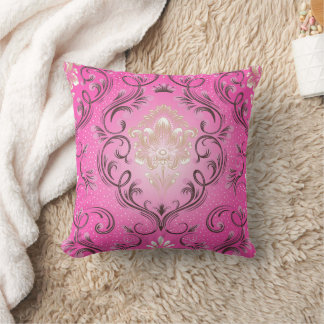 Oreiller jeté carré rose damassé