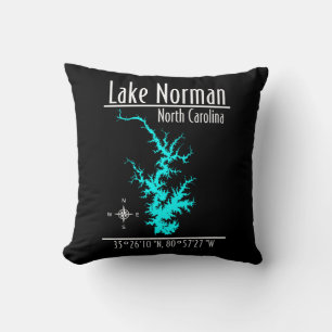 Oreiller jeté carte du lac Norman Caroline du Nord