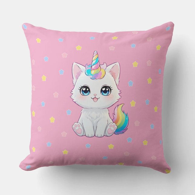 Oreiller jeté Caticorn Mignon Kawaii (Recto)