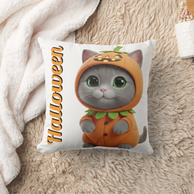 Oreiller jeté chat citrouille mignon 3D pour Hallo (Couverture)