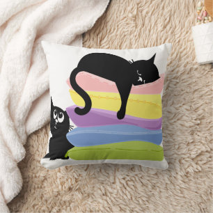 Oreiller jeté Chat Noir Dormant Arc-en-Ciel