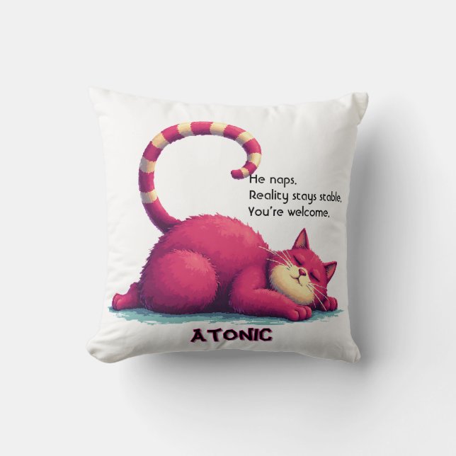 Oreiller jeté Chat Paresseux – Atonic : Je fais la (Recto)