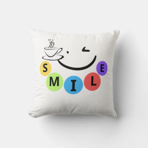 Oreiller jeté Citation Café Mignon SOURIRE Coloré