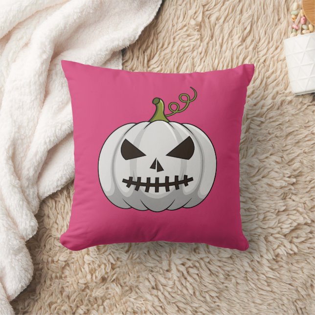 Oreiller jeté Citrouille Blanche Halloween Rose (Couverture)