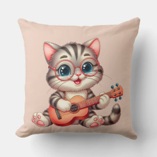 Oreiller jeté Clipart de chat musical drôle pour e