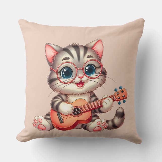Oreiller jeté Clipart de chat musical drôle pour e (Recto)