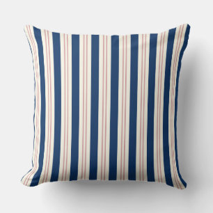 Oreiller jeté côtier rayé bleu marine et rose