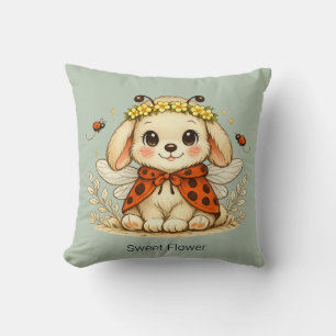 Oreiller jeté Couronne de fleurs de lapin fantaisi