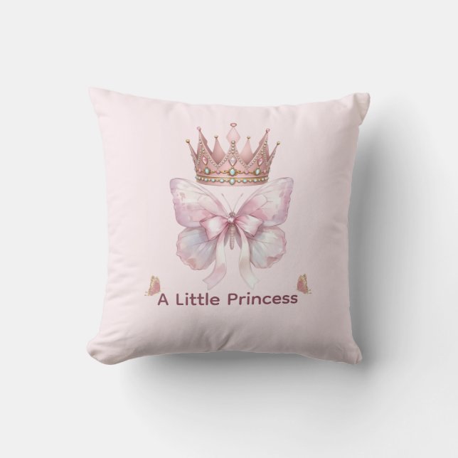 Oreiller jeté Couronne Papillon Rose Princesse Roy (Recto)