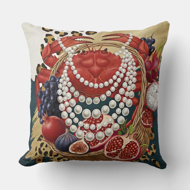 Oreiller jeté Crabe Éclectique avec Collier de Per (Recto)