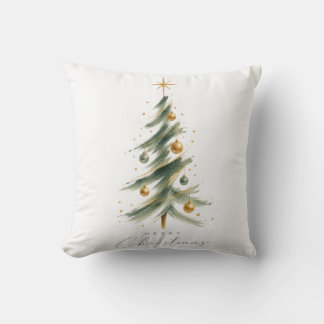 Oreiller jeté d'arbre de Noël à l'aquarelle modern