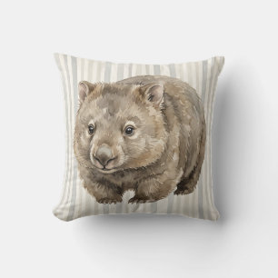 Oreiller jeté d'art faunique Wombat aquarelle