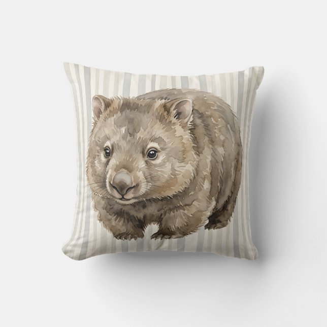 Oreiller jeté d'art faunique Wombat aquarelle (Recto)
