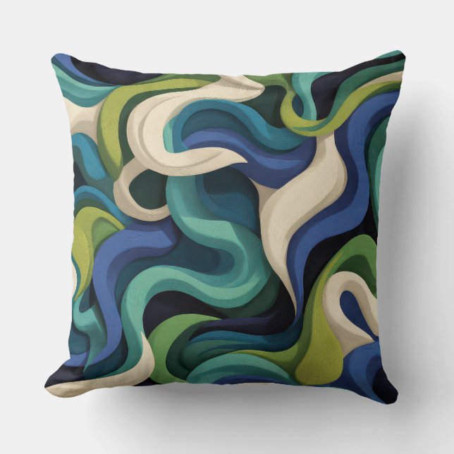 Oreiller jeté d'art moderne avec vagues fluides ab (Recto)
