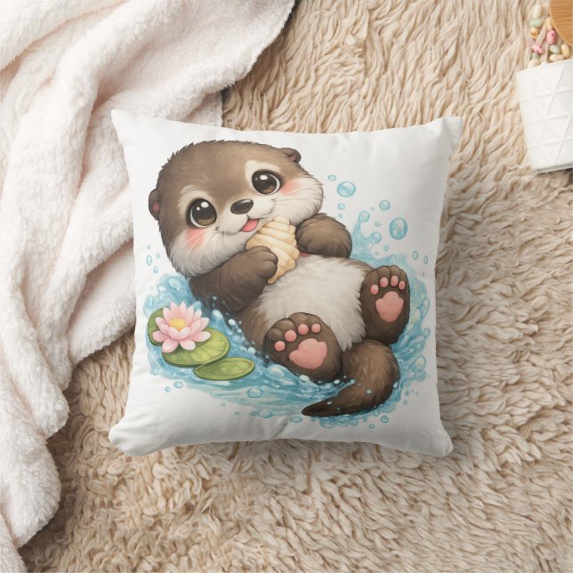 Oreiller jeté de bébé loutre mignon flottant dans  (Couverture)