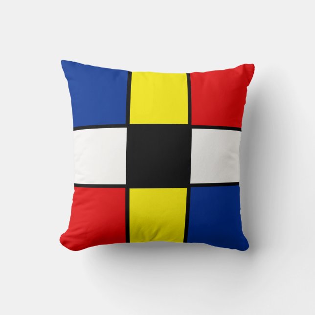 Oreiller jeté de carrés de style Mondrian abstrait (Recto)