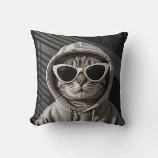 Oreiller jeté de chat cool en capuche et lunettes