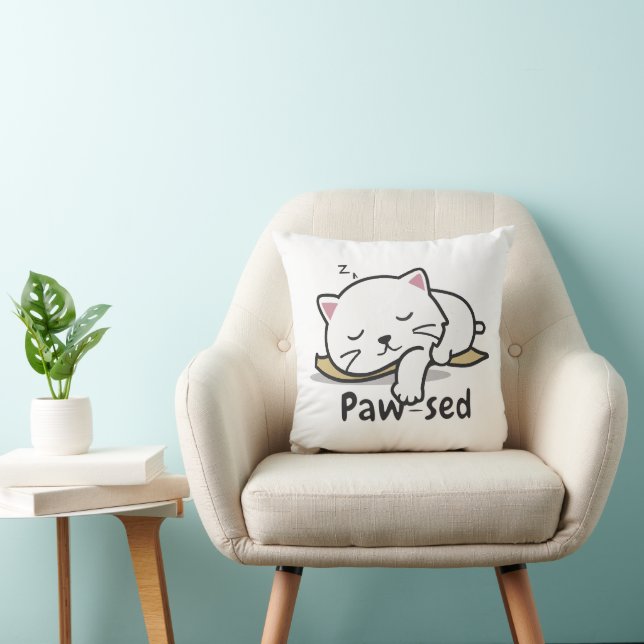 Oreiller jeté de chat endormi – Déco de repos doux (Chaise)